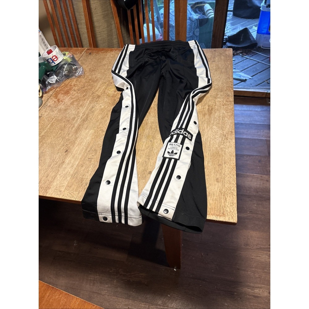 Adidas Pants Mens S Black Snap Button Tearaway Track 3 Stripe Athletic Jogger
